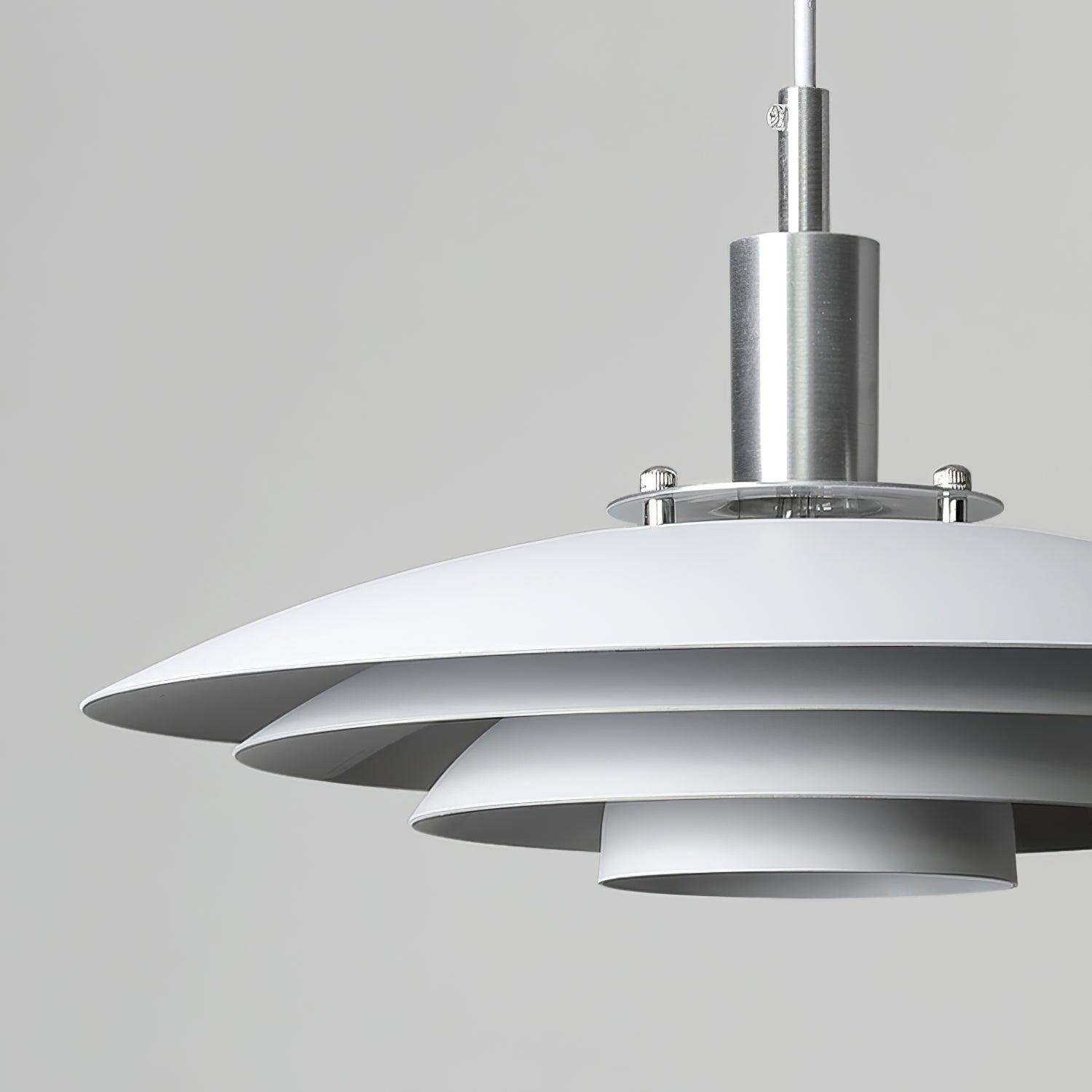 Bretagne Modern Architectural Multi Layered Metal Pendant Light Chrome and White Hanging Ceiling Lamp