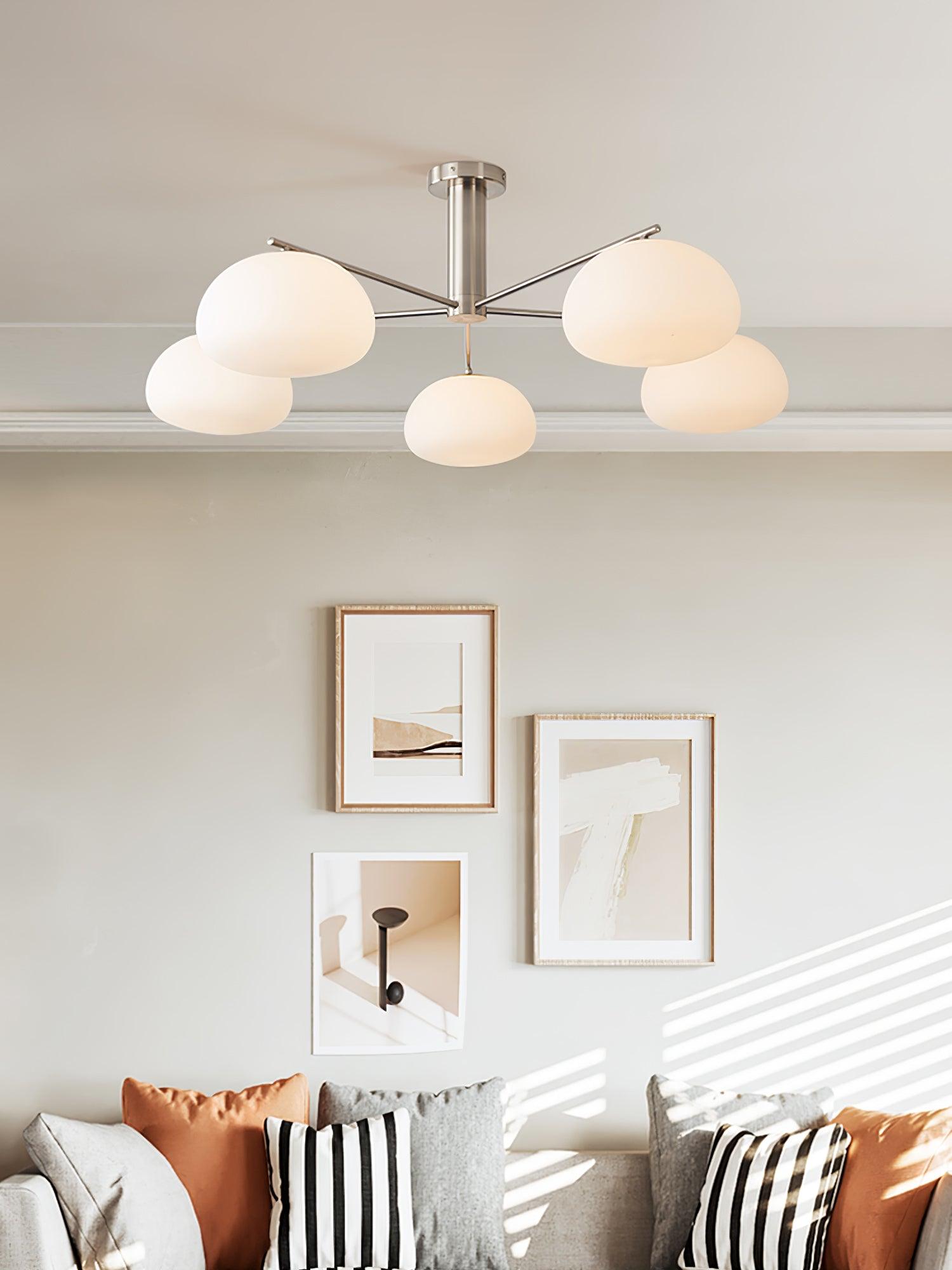 Briette Mid Century Geometric Cross Frame Chandelier with Spherical Glass Globes