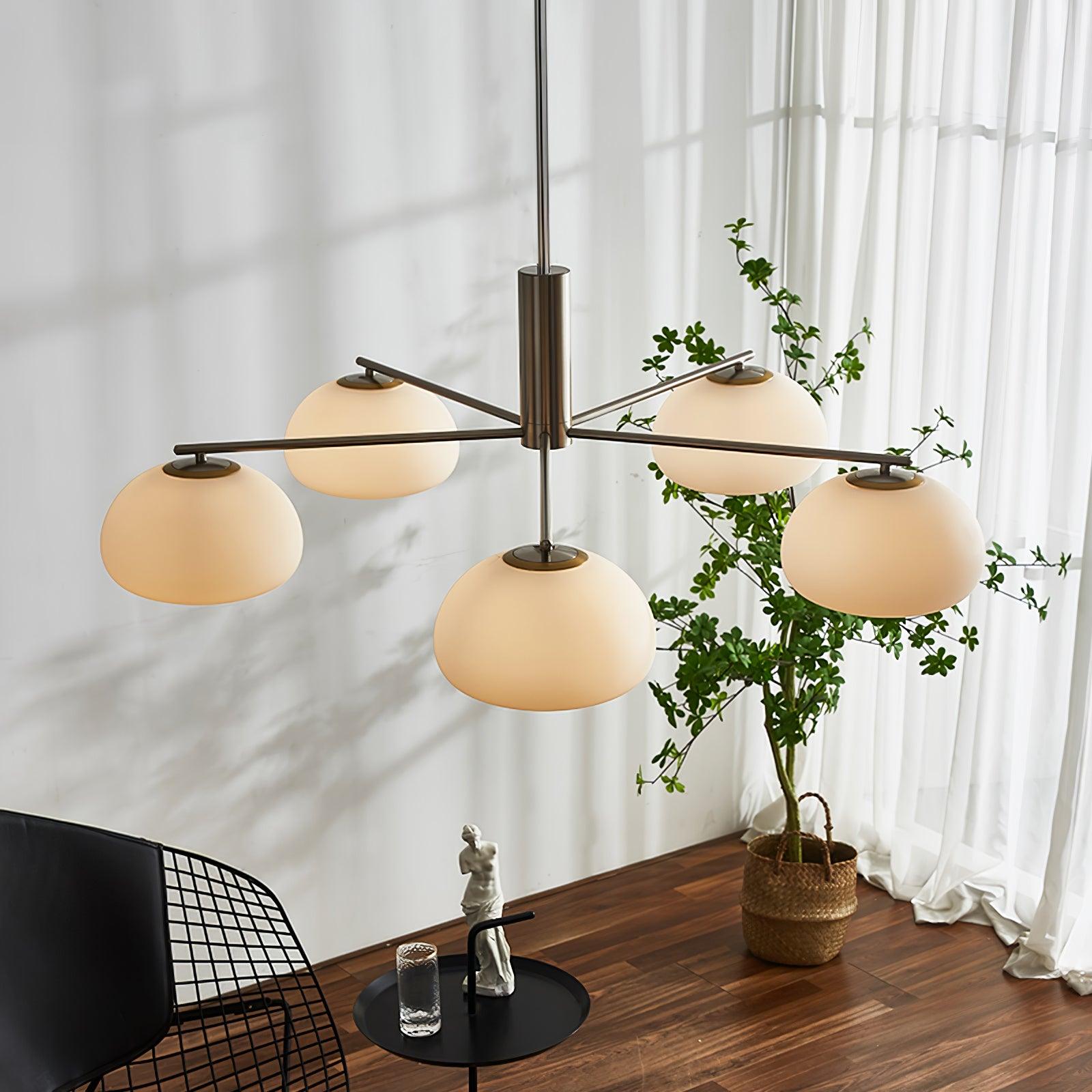 Briette Mid Century Geometric Cross Frame Chandelier with Spherical Glass Globes