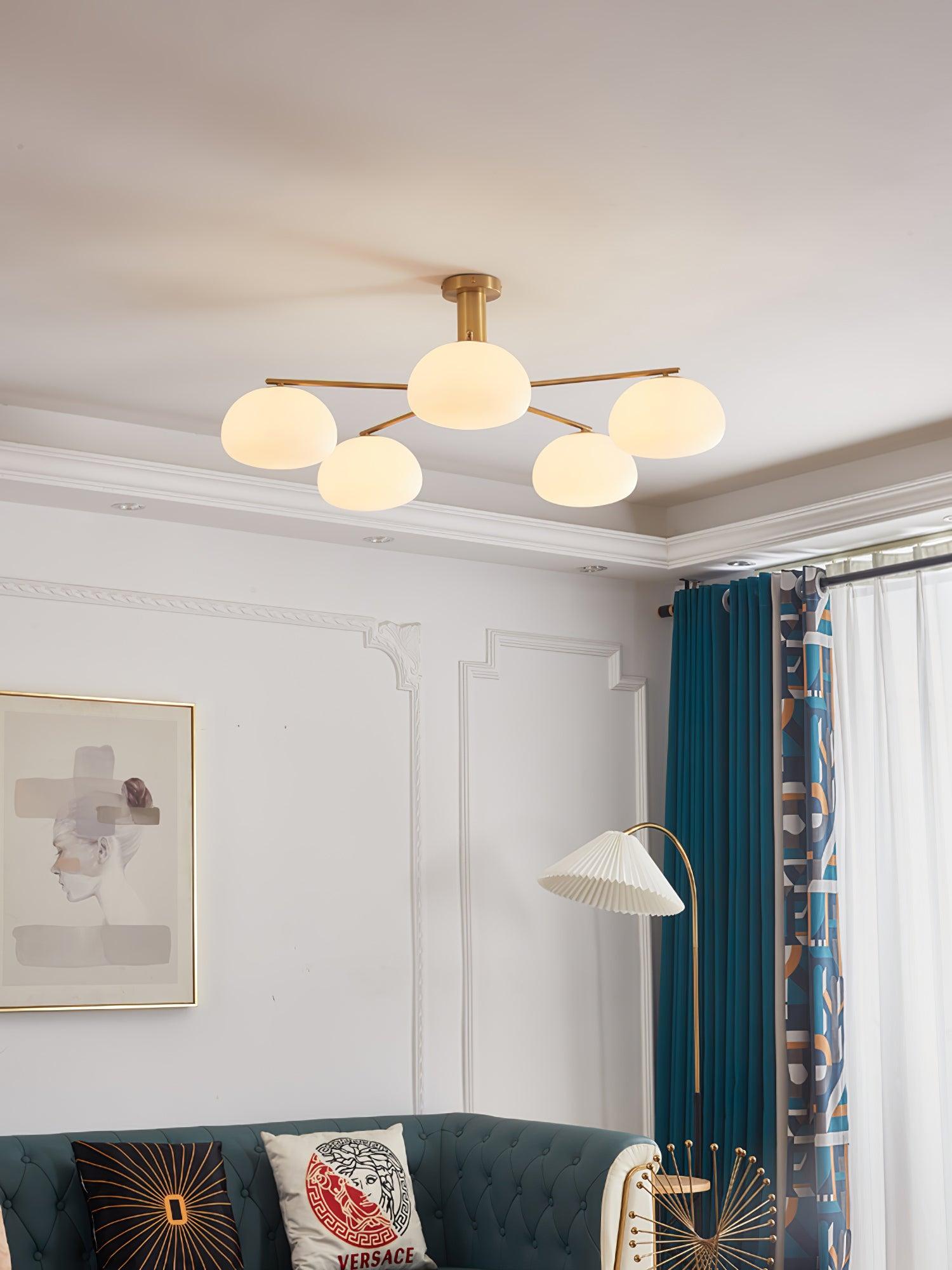 Briette Mid Century Geometric Cross Frame Chandelier with Spherical Glass Globes