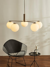 Briette Mid Century Geometric Cross Frame Chandelier with Spherical Glass Globes