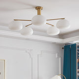Briette Mid Century Geometric Cross Frame Chandelier with Spherical Glass Globes