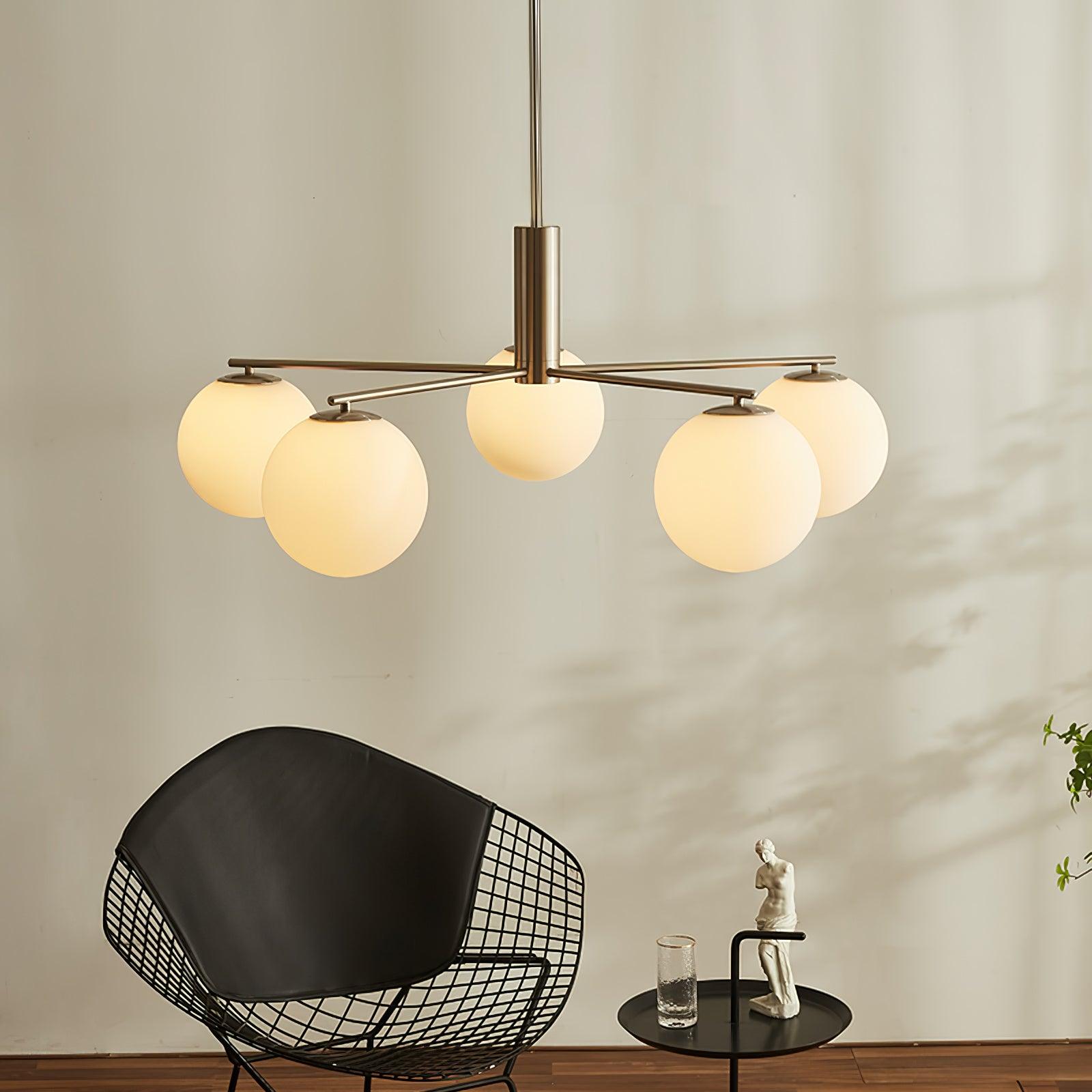 Briette Mid Century Geometric Cross Frame Chandelier with Spherical Glass Globes