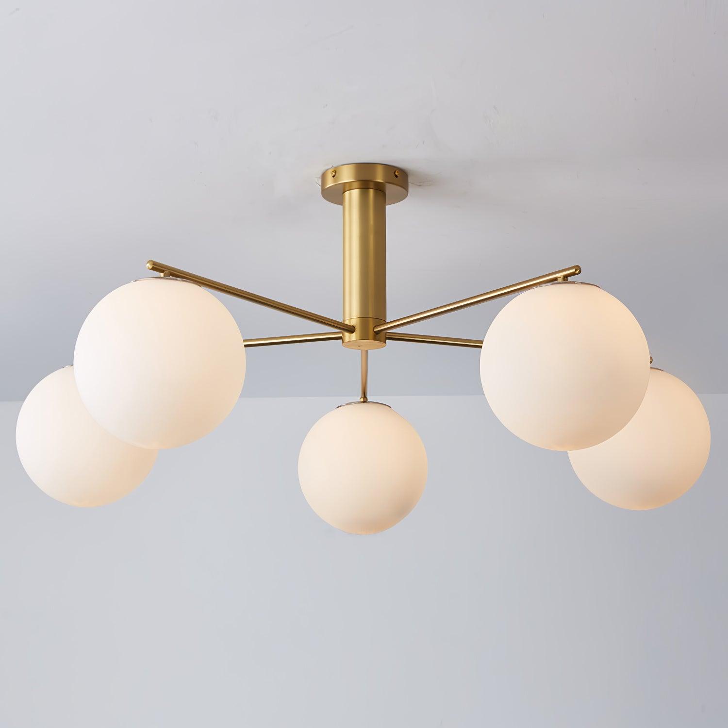 Briette Mid Century Geometric Cross Frame Chandelier with Spherical Glass Globes
