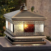 Bronze Copper Square Outdoor Pillar Light Solar or Hardwired Exterior Column Lamp with Glass Shade