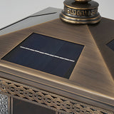 Bronze Copper Square Outdoor Pillar Light Solar or Hardwired Exterior Column Lamp with Glass Shade
