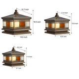 Bronze Copper Square Outdoor Pillar Light Solar or Hardwired Exterior Column Lamp with Glass Shade