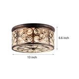 Bronze Crystal Flush Mount Ceiling Light 13 Inch Drum Shape 3 Light Fixture for Hallway and Dining Room