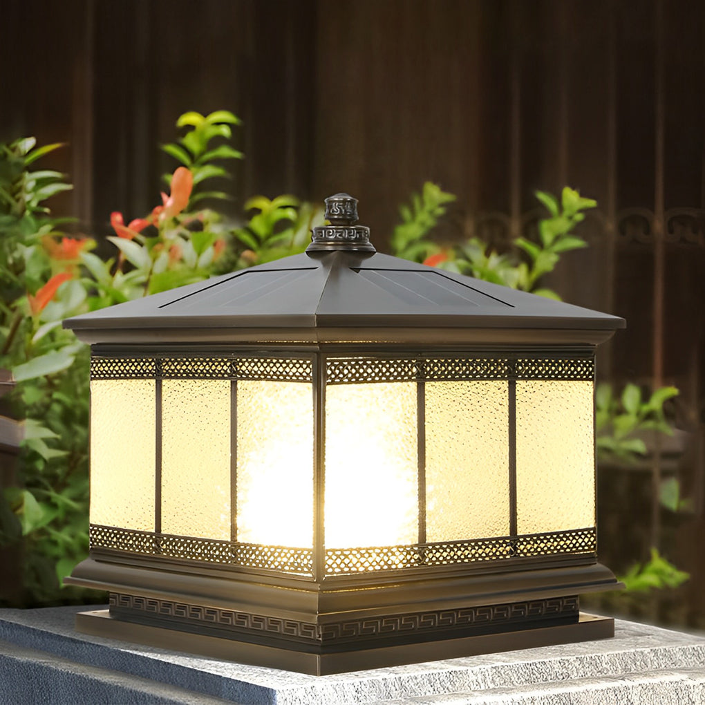 Bronze Waterproof Outdoor Solar Post Cap Lights Retro Decorative Gate Fence Pillar Lighting