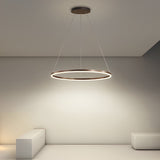 Brown Circular 16 Inch LED Pendant Light Acrylic Shade Modern Hanging Ceiling Fixture