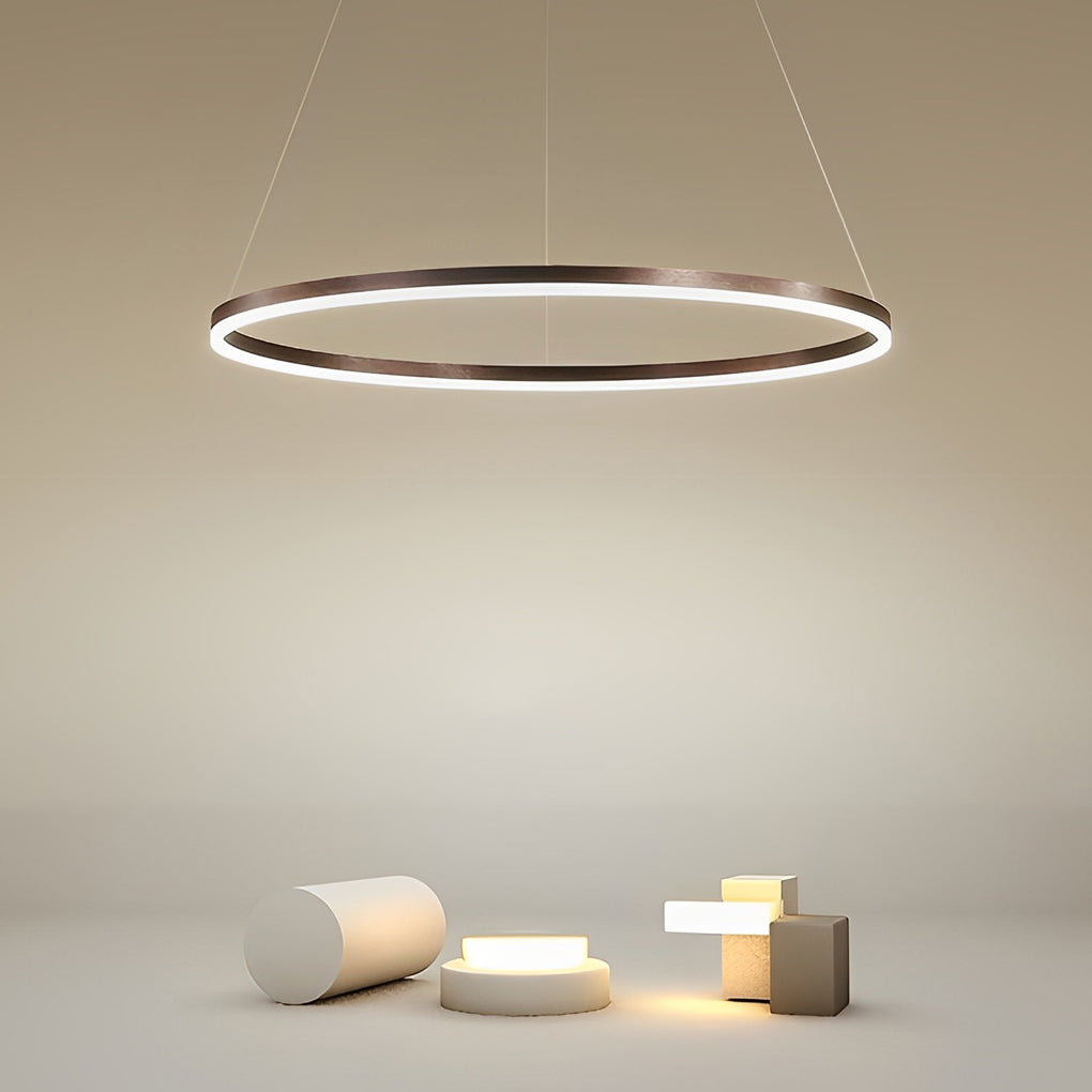 Brown Circular 16 Inch LED Pendant Light Acrylic Shade Modern Hanging Ceiling Fixture