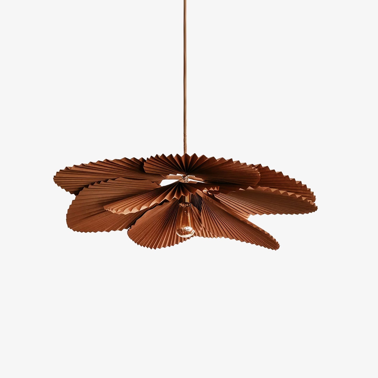 Brown Folded Paper Lotus Leaf Pendant Lamp Multi Layered Floral Sculptural Hanging Light