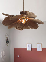 Brown Folded Paper Lotus Leaf Pendant Lamp Multi Layered Floral Sculptural Hanging Light