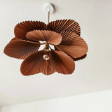Brown Folded Paper Lotus Leaf Pendant Lamp Multi Layered Floral Sculptural Hanging Light