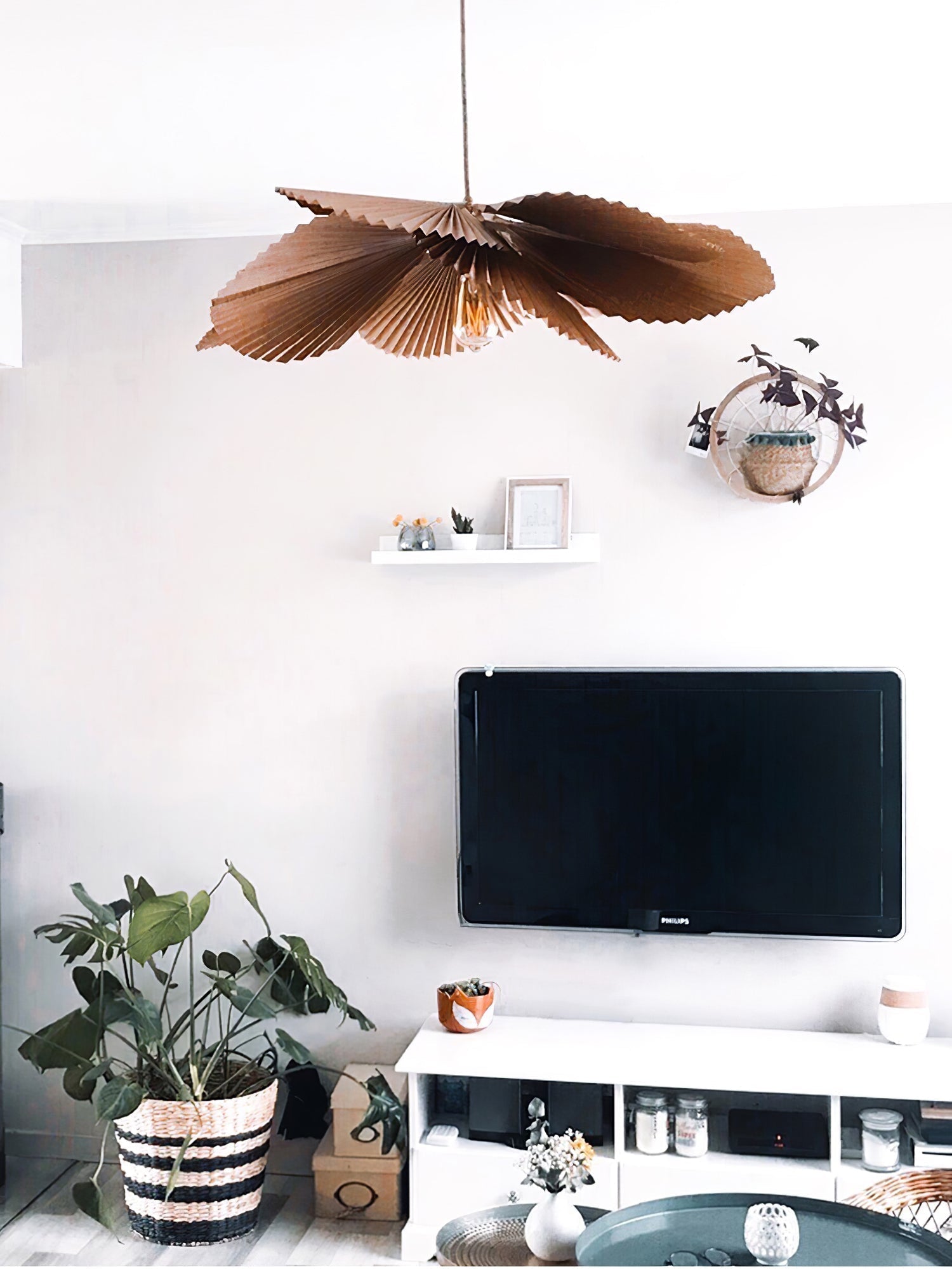 Brown Folded Paper Lotus Leaf Pendant Lamp Multi Layered Floral Sculptural Hanging Light