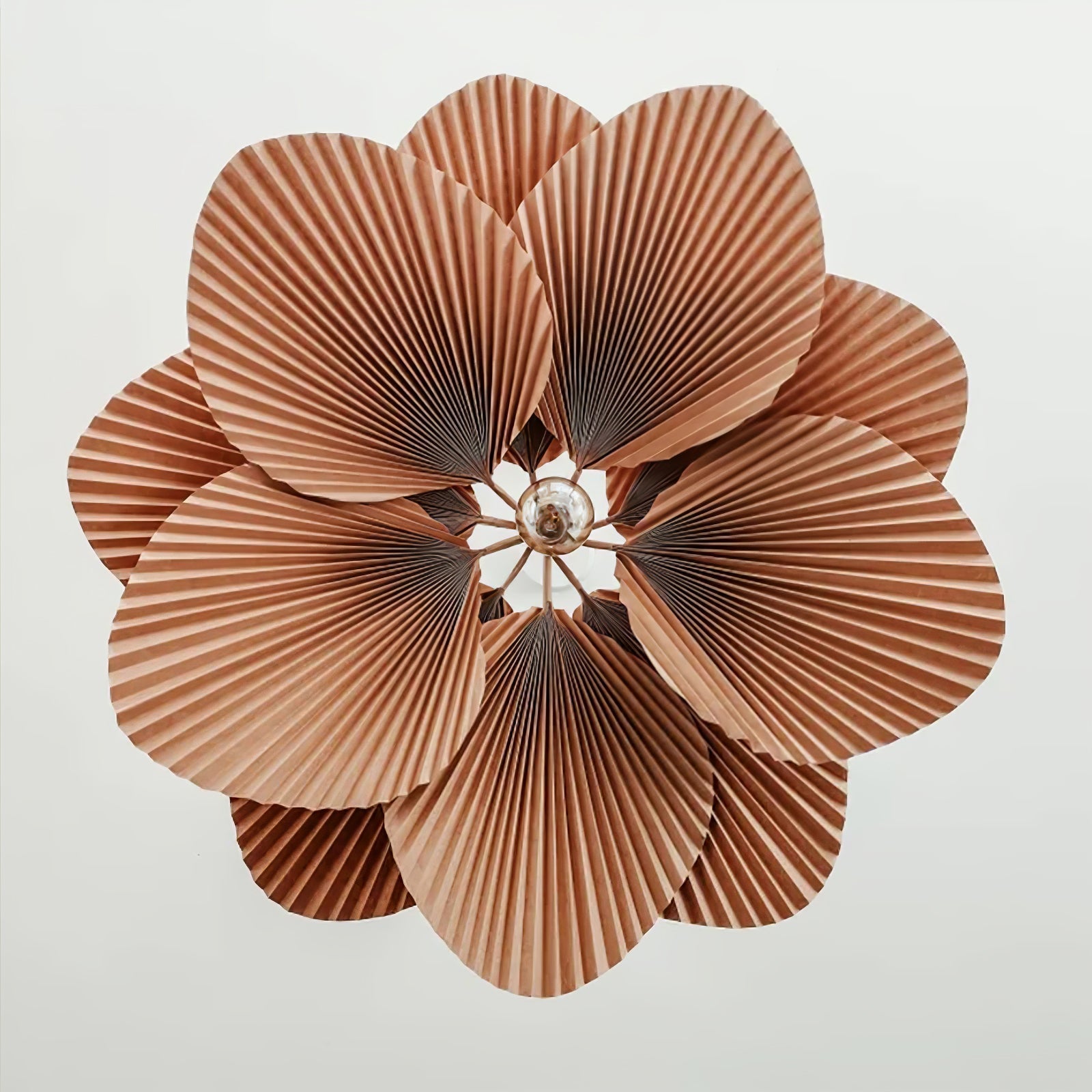 Brown Folded Paper Lotus Leaf Pendant Lamp Multi Layered Floral Sculptural Hanging Light