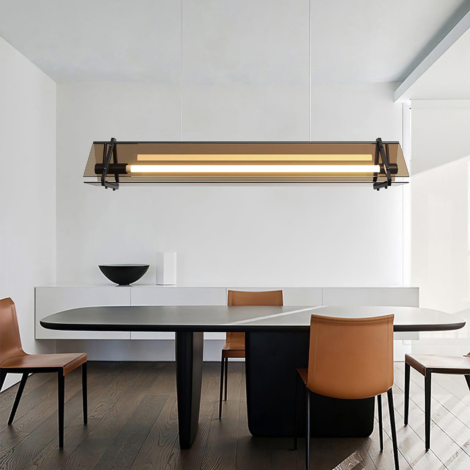 Brown Glass LED Linear Pendant Light Vintage Luggage Style Luxury Hanging Lamp