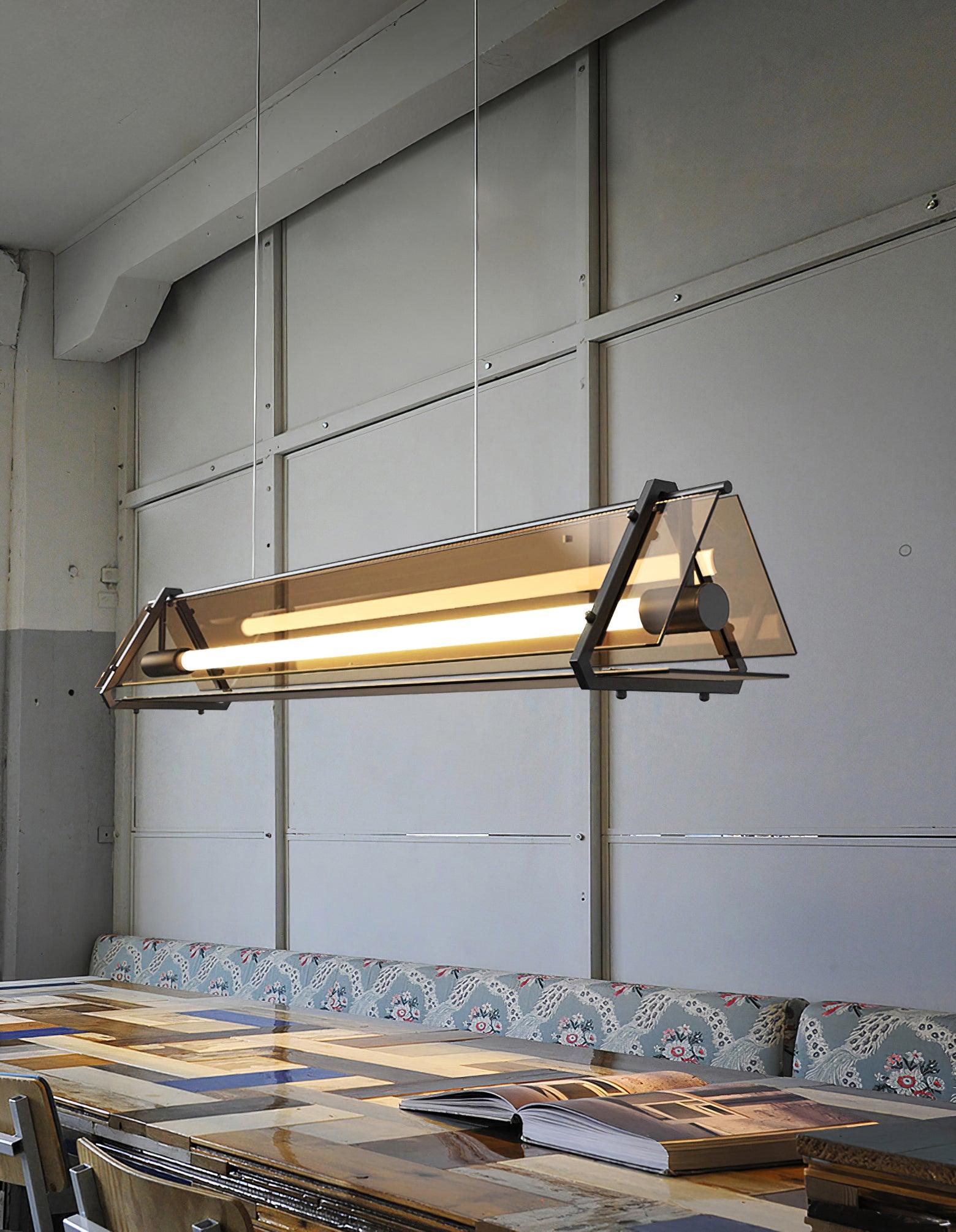Brown Glass LED Linear Pendant Light Vintage Luggage Style Luxury Hanging Lamp