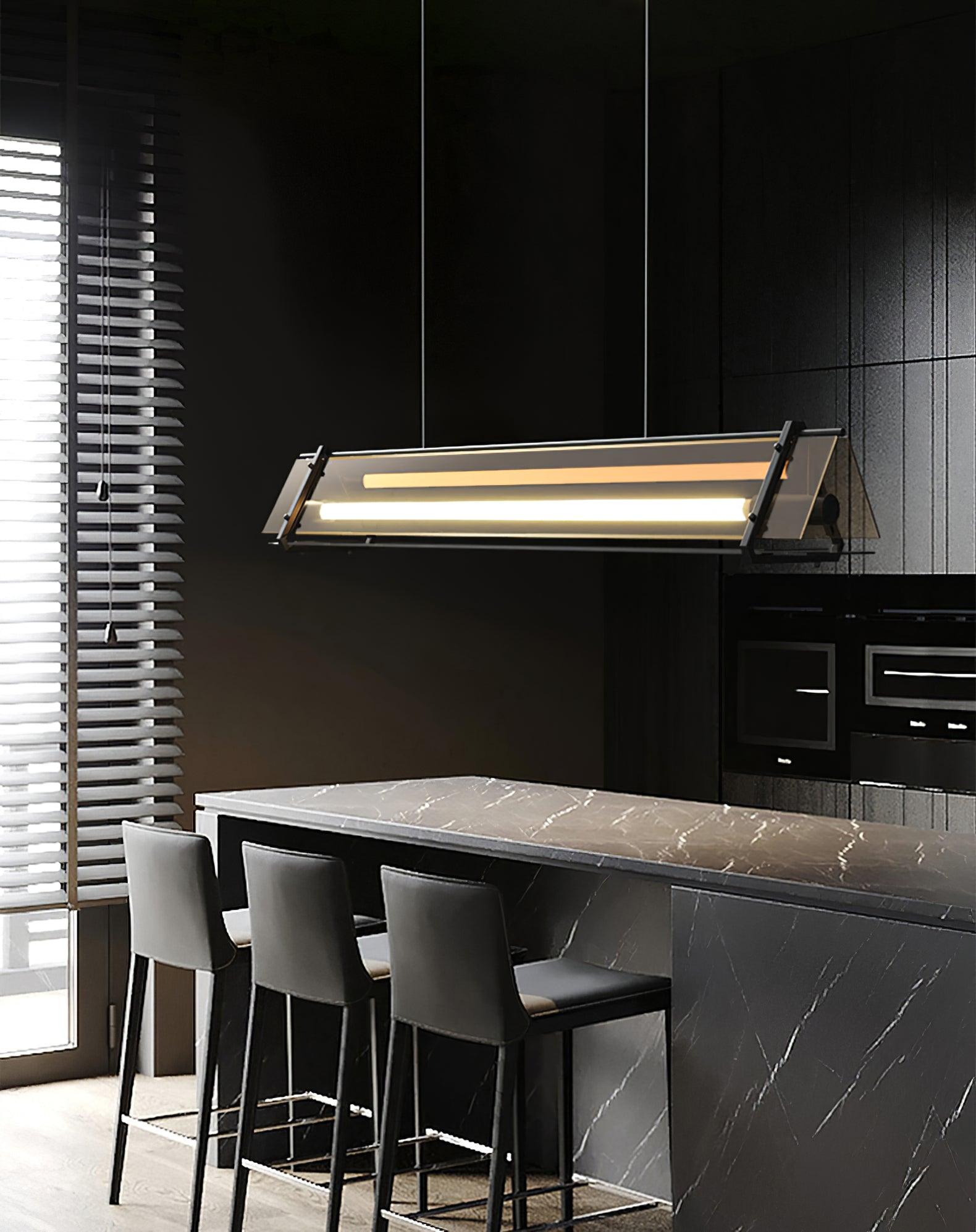 Brown Glass LED Linear Pendant Light Vintage Luggage Style Luxury Hanging Lamp