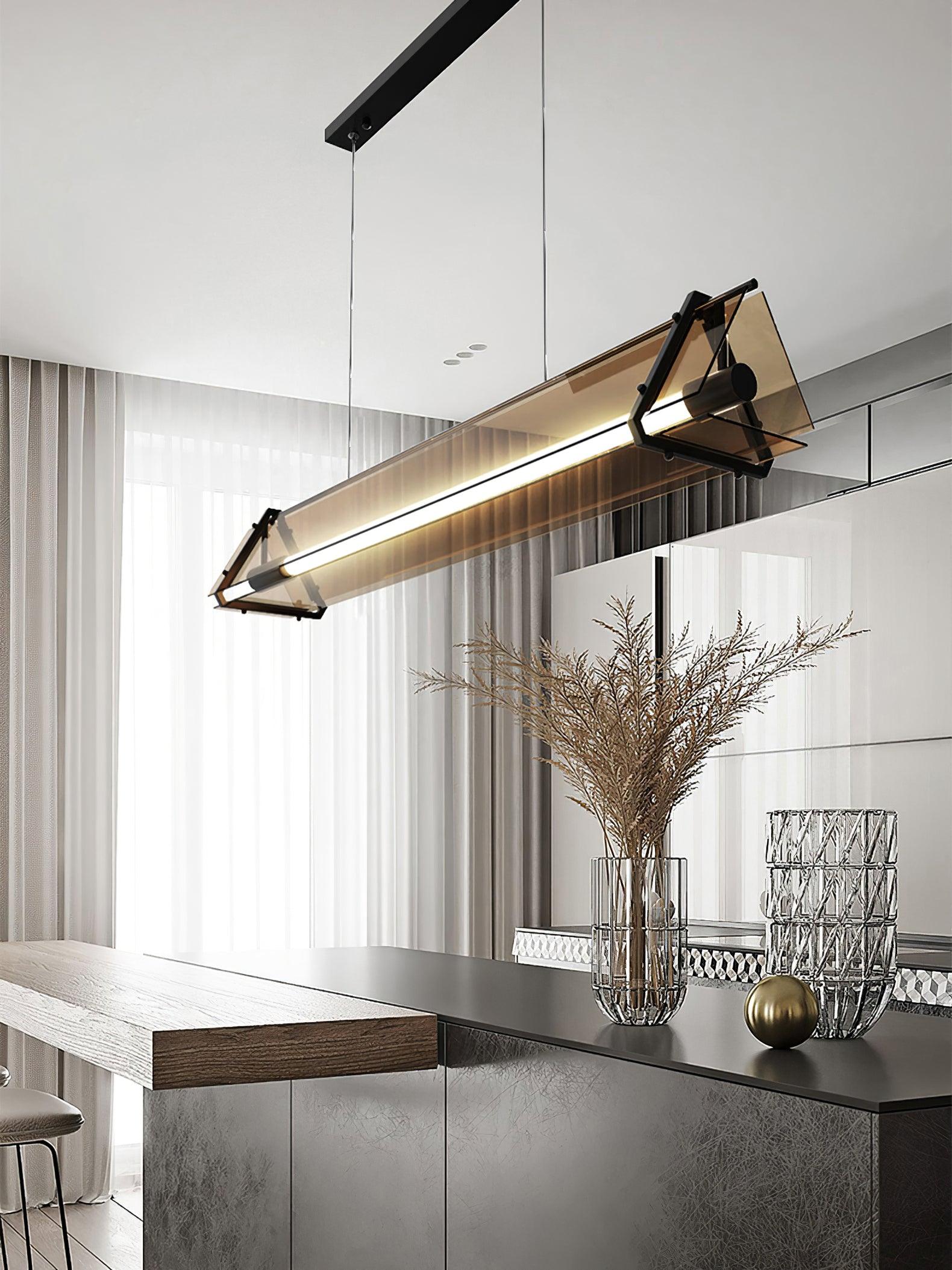 Brown Glass LED Linear Pendant Light Vintage Luggage Style Luxury Hanging Lamp