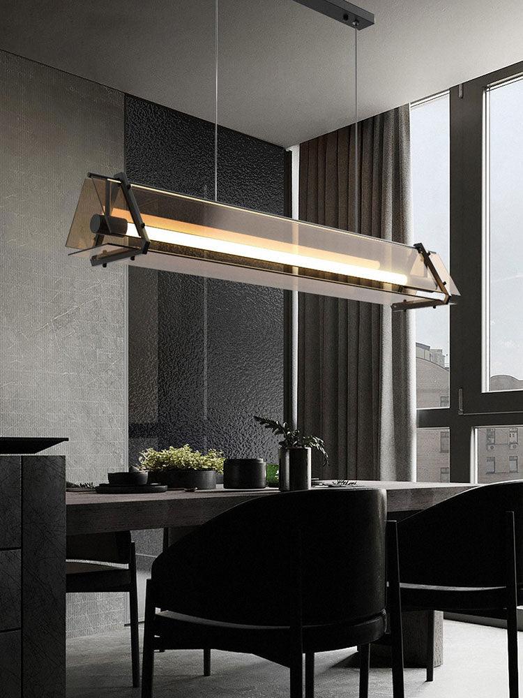 Brown Glass LED Linear Pendant Light Vintage Luggage Style Luxury Hanging Lamp