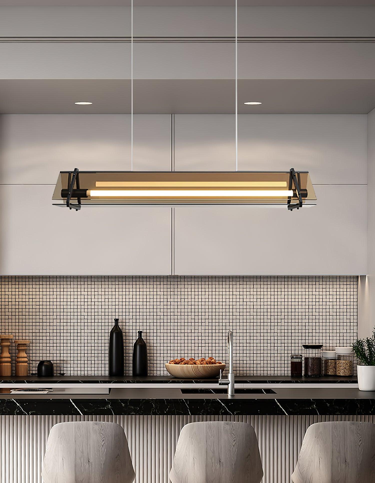 Brown Glass LED Linear Pendant Light Vintage Luggage Style Luxury Hanging Lamp
