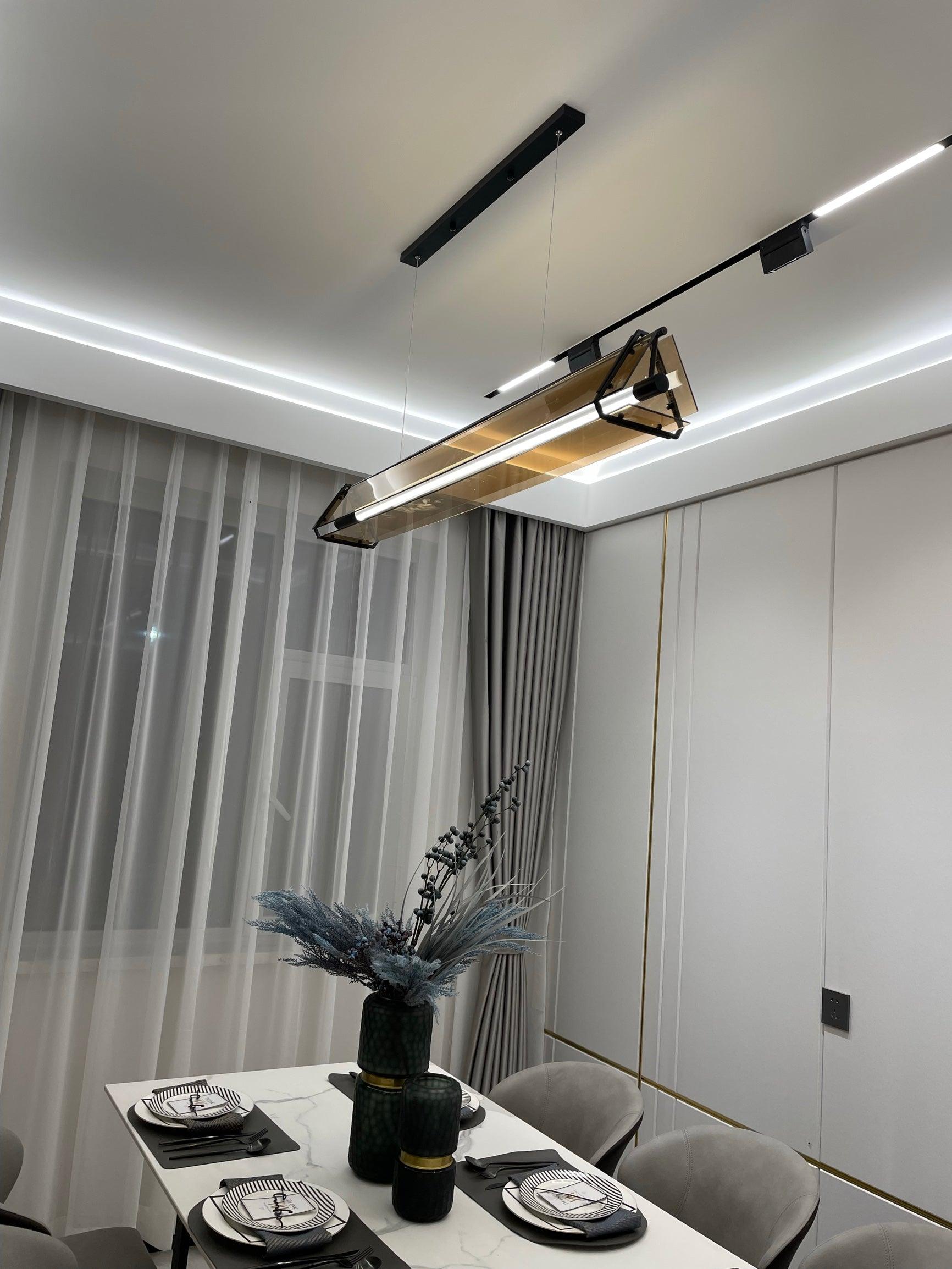 Brown Glass LED Linear Pendant Light Vintage Luggage Style Luxury Hanging Lamp