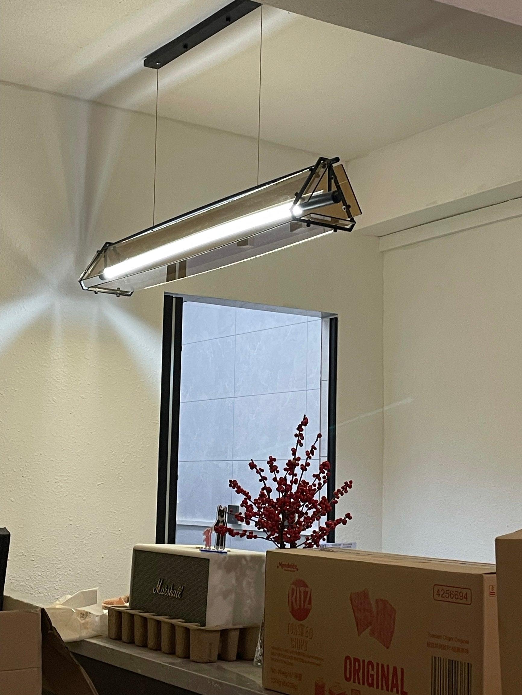 Brown Glass LED Linear Pendant Light Vintage Luggage Style Luxury Hanging Lamp