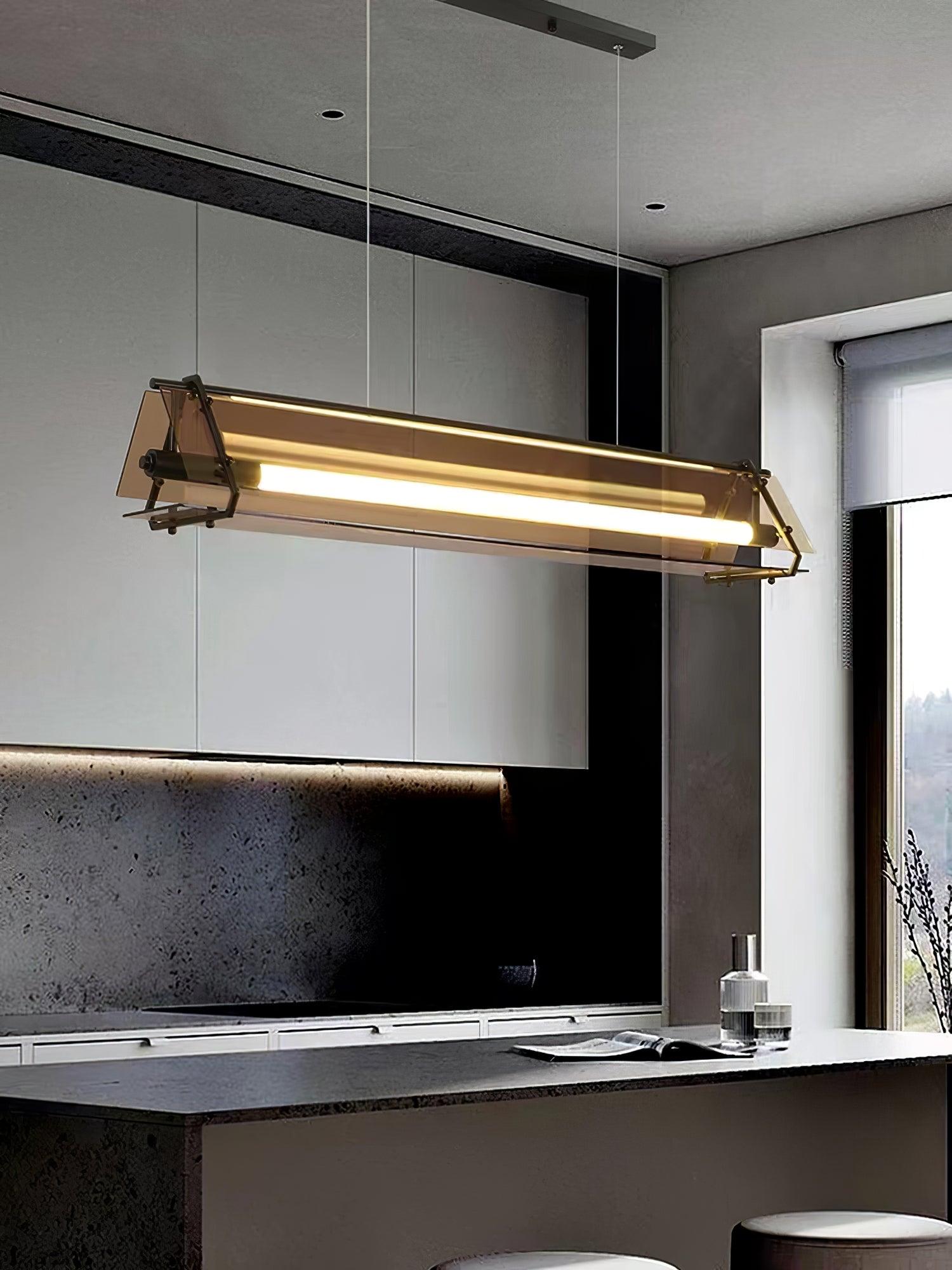 Brown Glass LED Linear Pendant Light Vintage Luggage Style Luxury Hanging Lamp