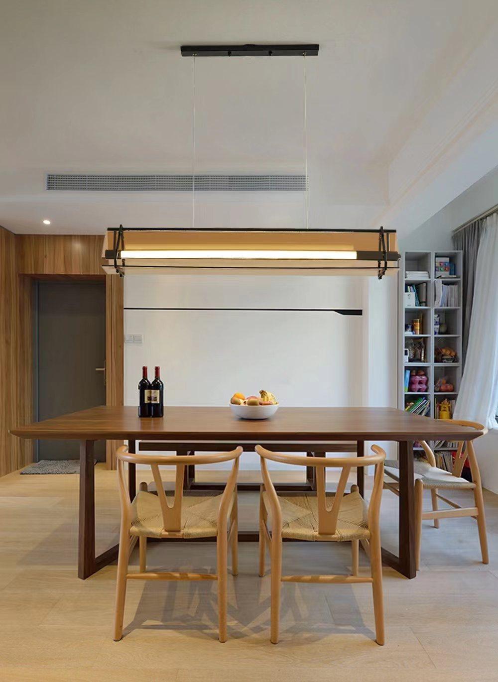 Brown Glass LED Linear Pendant Light Vintage Luggage Style Luxury Hanging Lamp