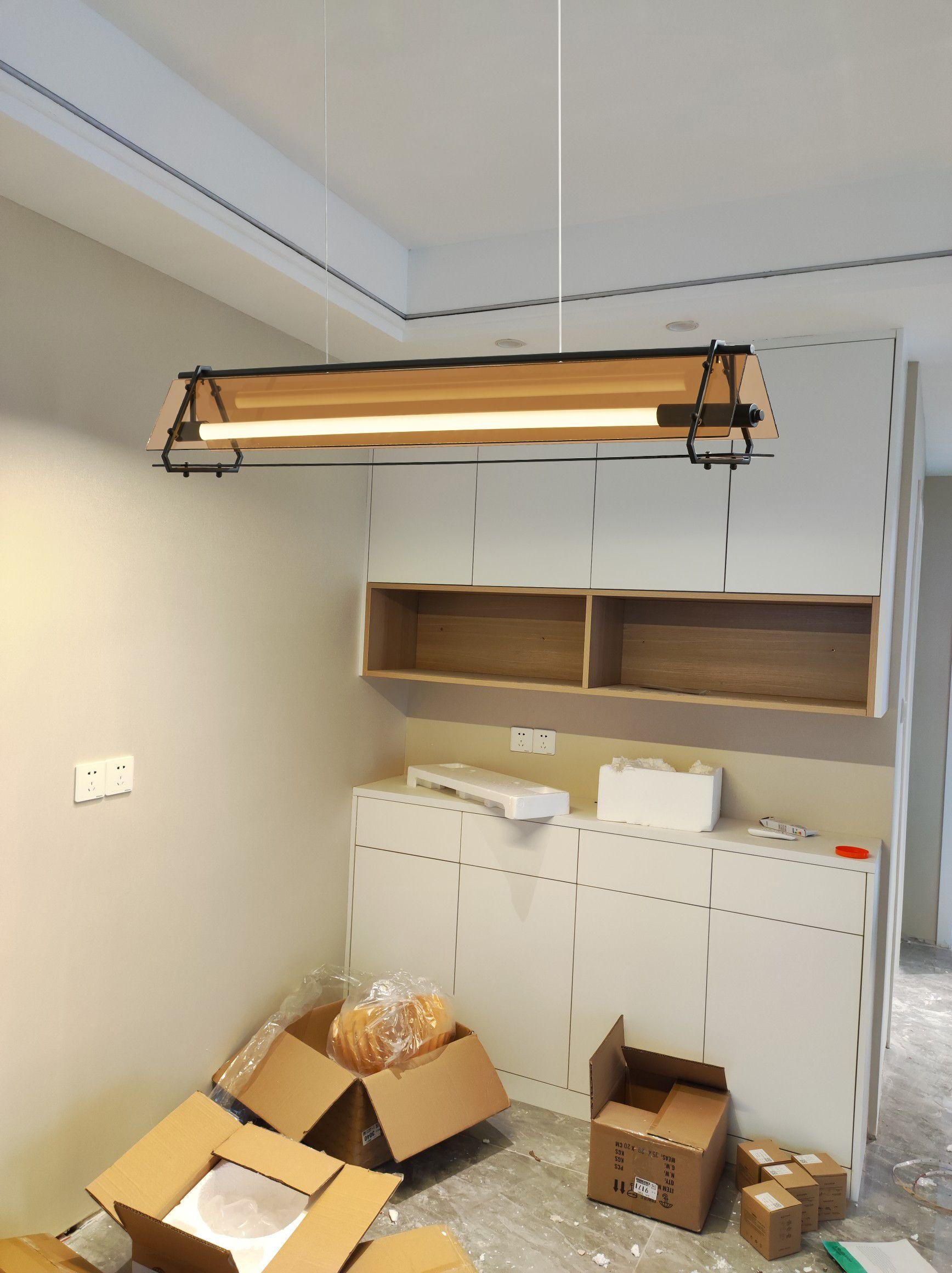 Brown Glass LED Linear Pendant Light Vintage Luggage Style Luxury Hanging Lamp