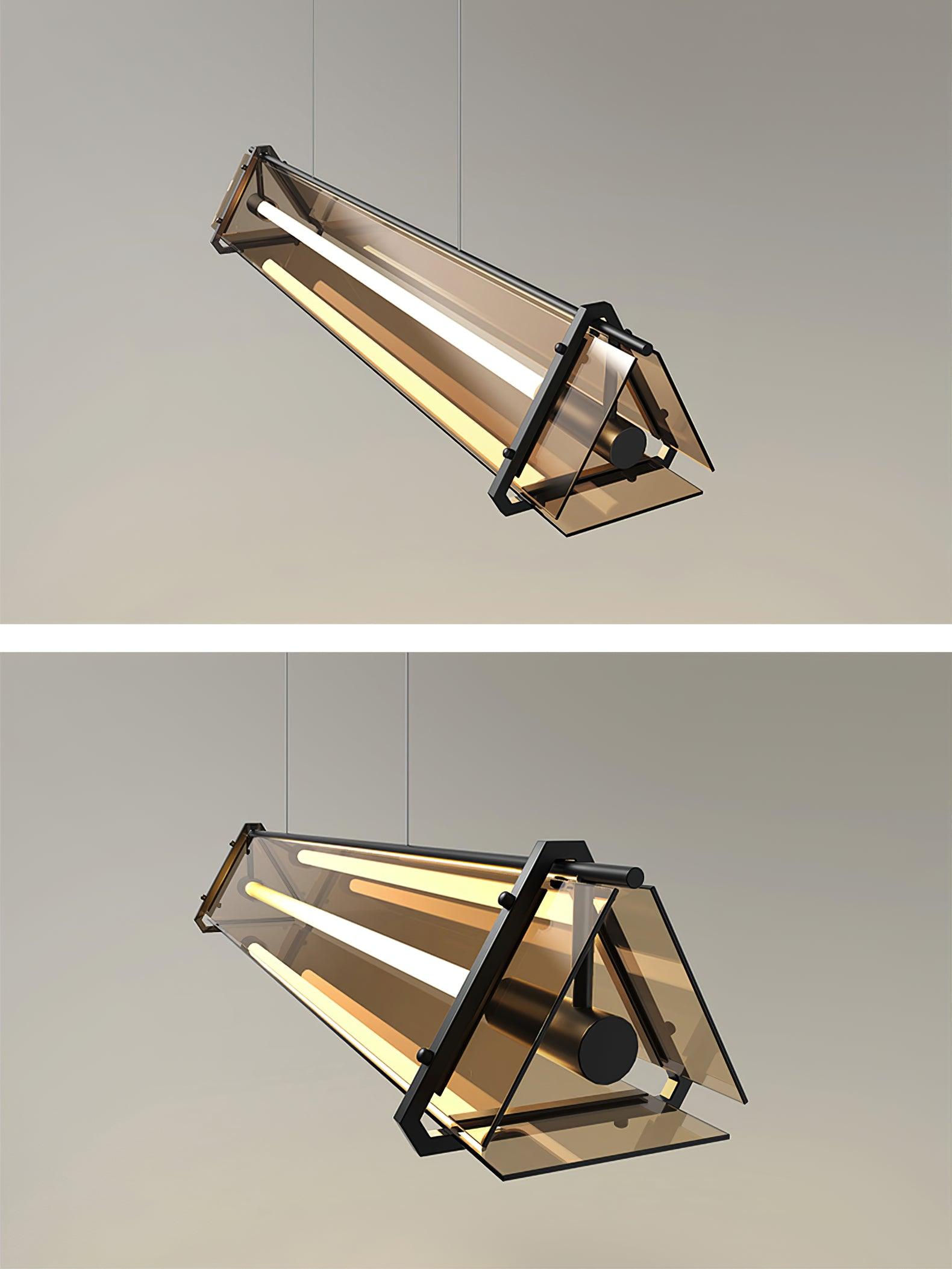 Brown Glass LED Linear Pendant Light Vintage Luggage Style Luxury Hanging Lamp