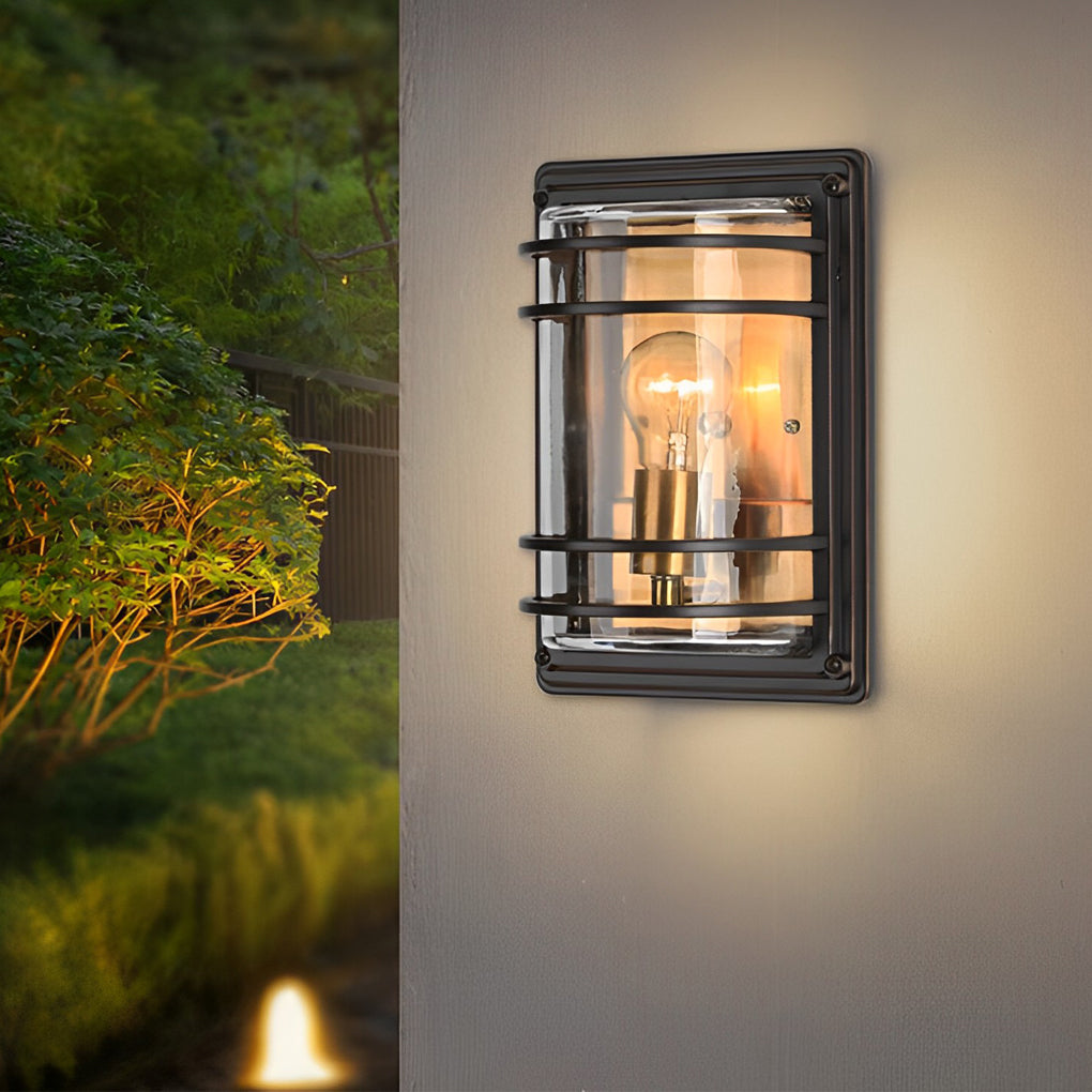 Brown Glass Vintage Aluminum Waterproof Outdoor Wall Light Sconce for Garden Patio