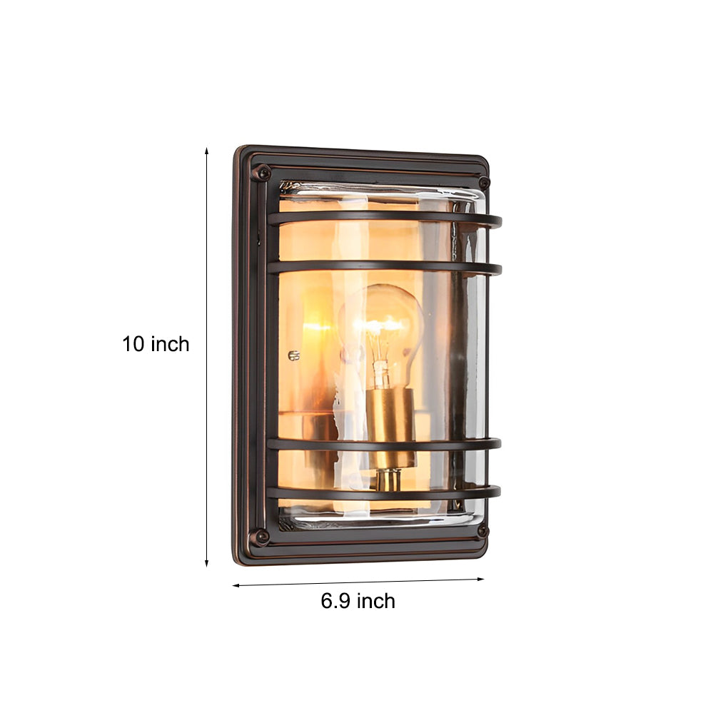 Brown Glass Vintage Aluminum Waterproof Outdoor Wall Light Sconce for Garden Patio