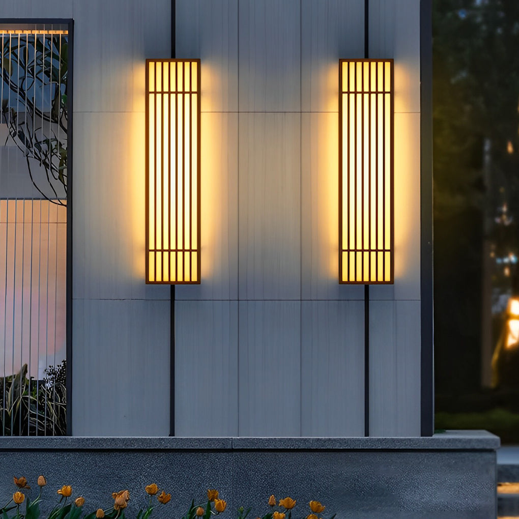 Brown Industrial Waterproof LED Outdoor Wall Lamp with Vertical Stripe Grid and Stainless Steel Frame