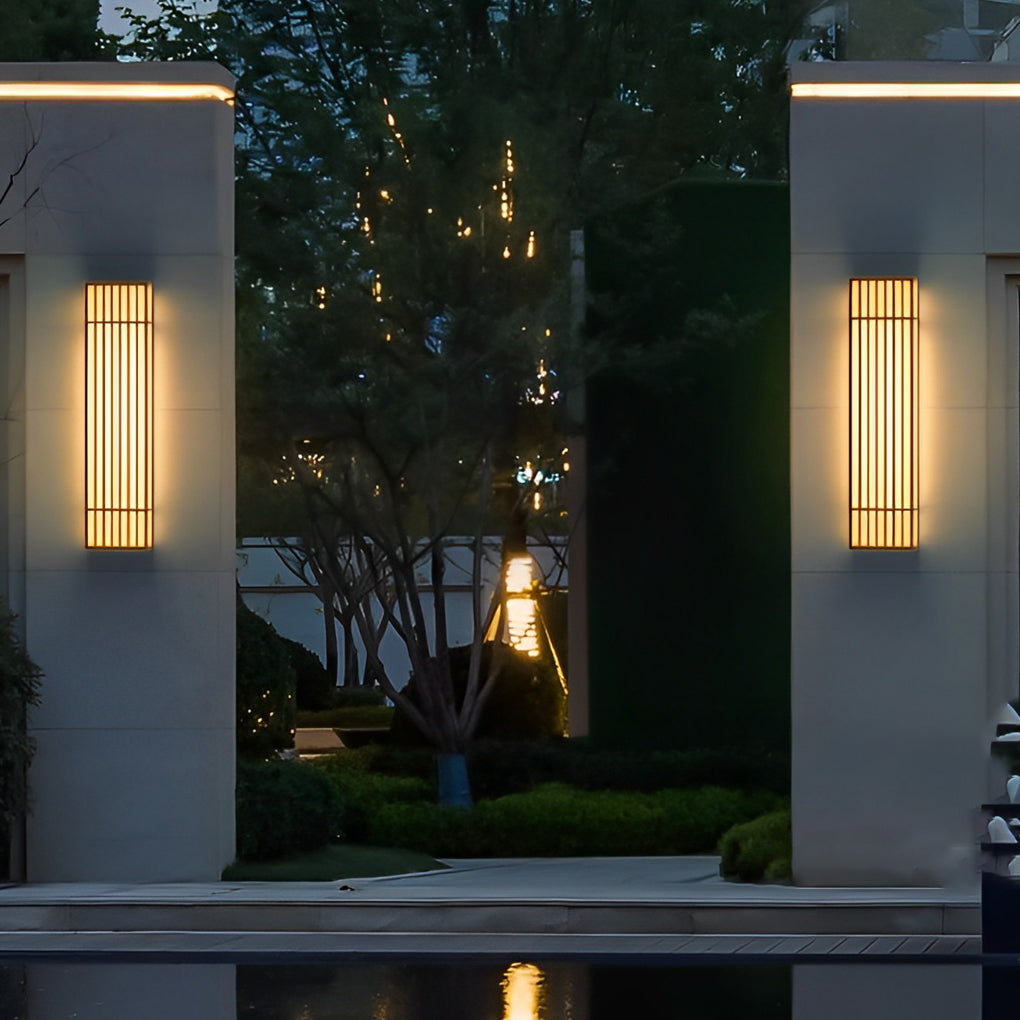 Brown Industrial Waterproof LED Outdoor Wall Lamp with Vertical Stripe Grid and Stainless Steel Frame