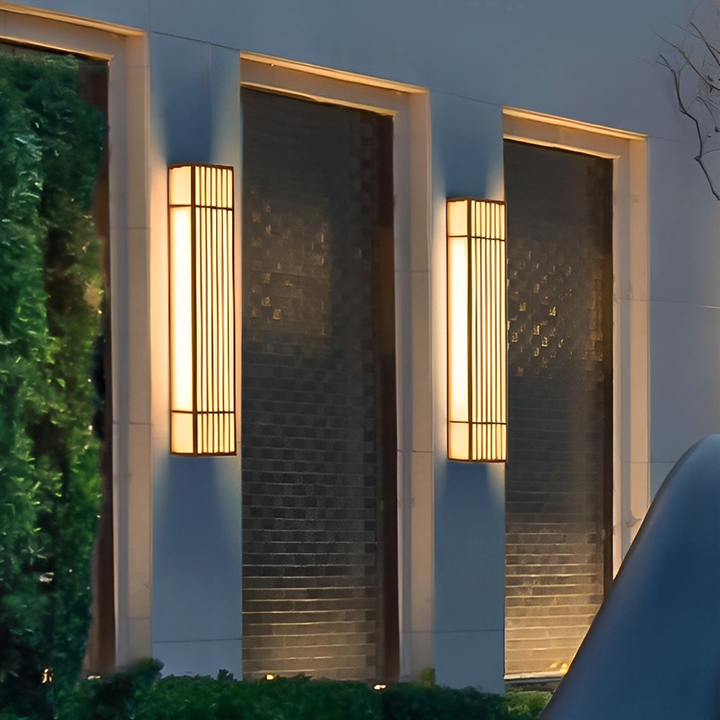 Brown Industrial Waterproof LED Outdoor Wall Lamp with Vertical Stripe Grid and Stainless Steel Frame