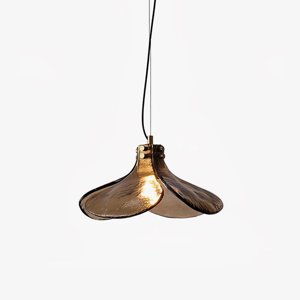 Brown Leaf Shaped Handmade Glass Pendant Light with Brass Finish Art Nouveau Style