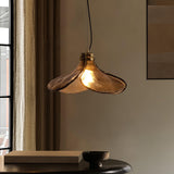 Brown Leaf Shaped Handmade Glass Pendant Light with Brass Finish Art Nouveau Style