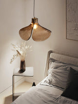 Brown Leaf Shaped Handmade Glass Pendant Light with Brass Finish Art Nouveau Style