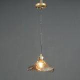 Brown Leaf Shaped Handmade Glass Pendant Light with Brass Finish Art Nouveau Style