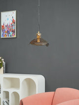 Brown Leaf Shaped Handmade Glass Pendant Light with Brass Finish Art Nouveau Style