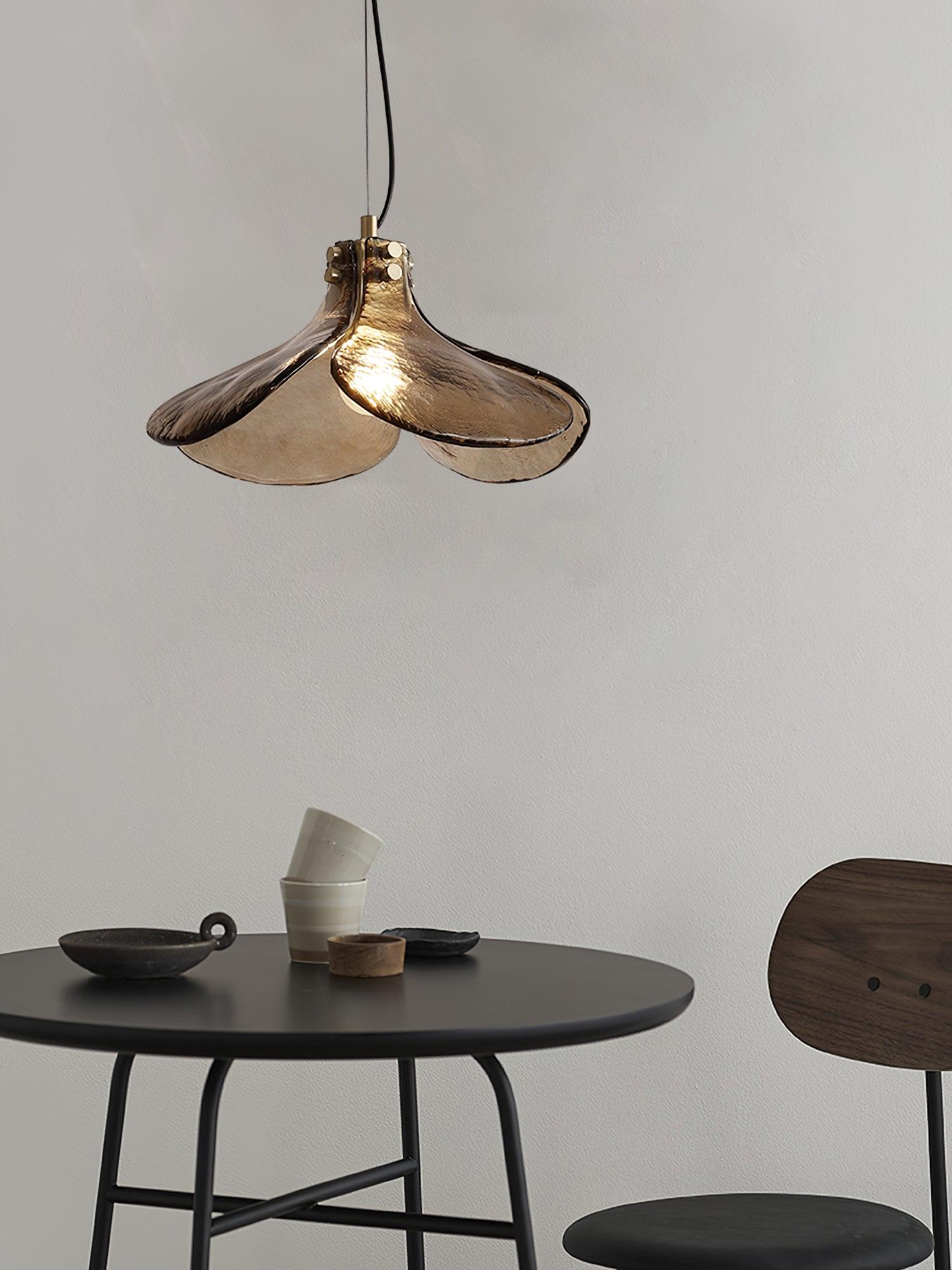 Brown Leaf Shaped Handmade Glass Pendant Light with Brass Finish Art Nouveau Style