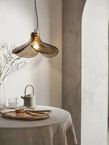 Brown Leaf Shaped Handmade Glass Pendant Light with Brass Finish Art Nouveau Style