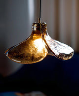 Brown Leaf Shaped Handmade Glass Pendant Light with Brass Finish Art Nouveau Style