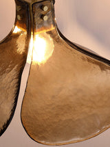 Brown Leaf Shaped Handmade Glass Pendant Light with Brass Finish Art Nouveau Style