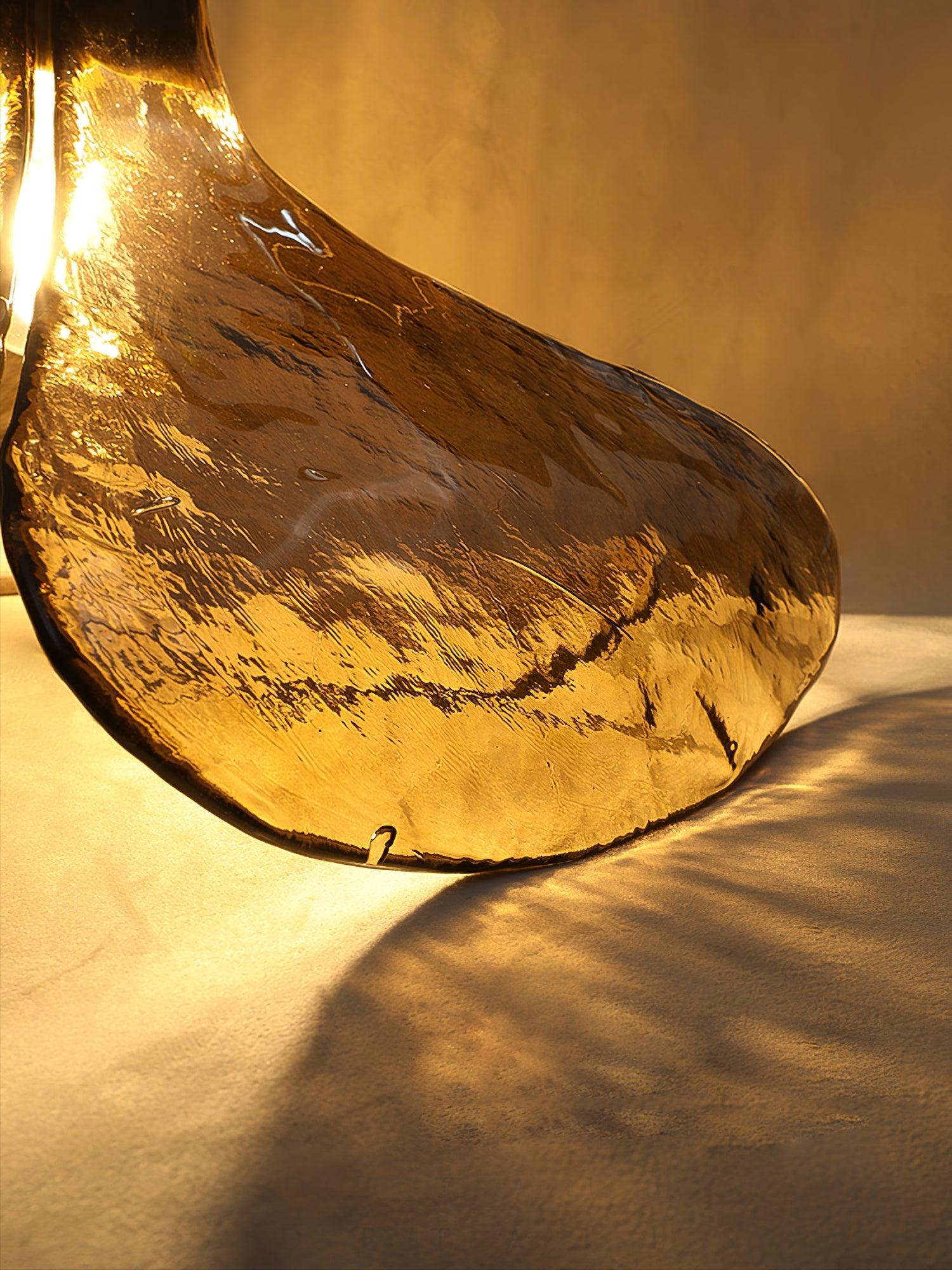 Brown Leaf Shaped Handmade Glass Pendant Light with Brass Finish Art Nouveau Style