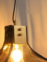 Brown Leaf Shaped Handmade Glass Pendant Light with Brass Finish Art Nouveau Style