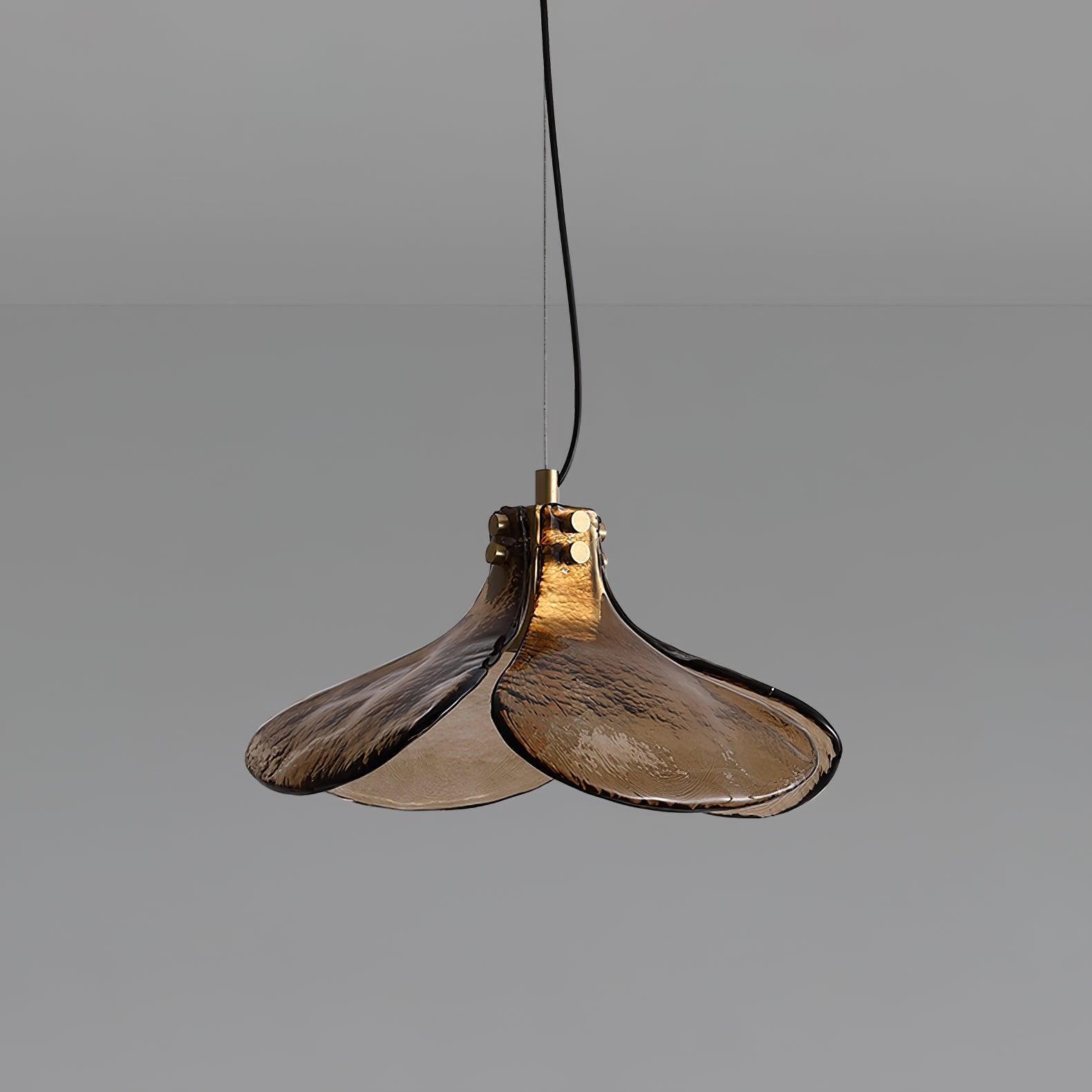 Brown Leaf Shaped Handmade Glass Pendant Light with Brass Finish Art Nouveau Style