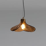 Brown Leaf Shaped Handmade Glass Pendant Light with Brass Finish Art Nouveau Style